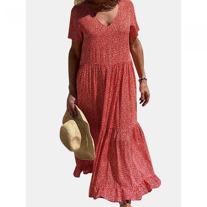 Casual Polka Dot Print V-neck Short Sleeve Loose Dress